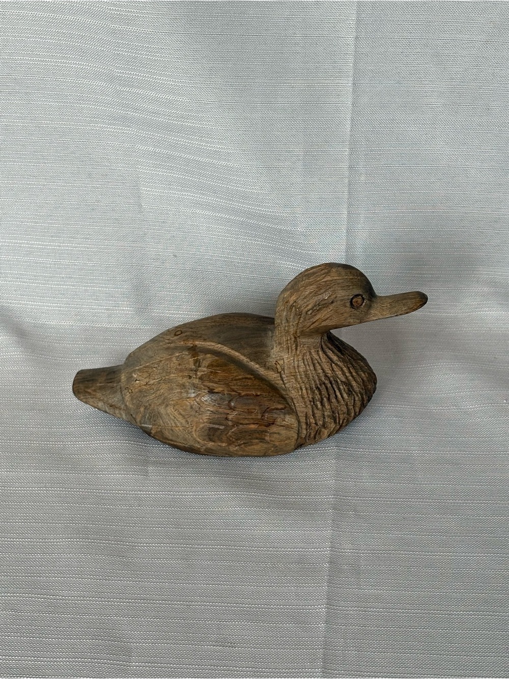 Small Vintage Handcrafted Wooden Duck Figurine - Natural Brown